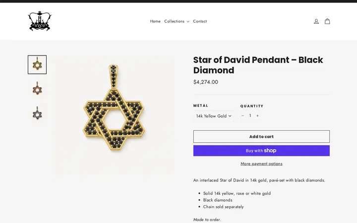 /collections/pendants/products/star-of-david-black-diamond-pendant — The Crown Collection