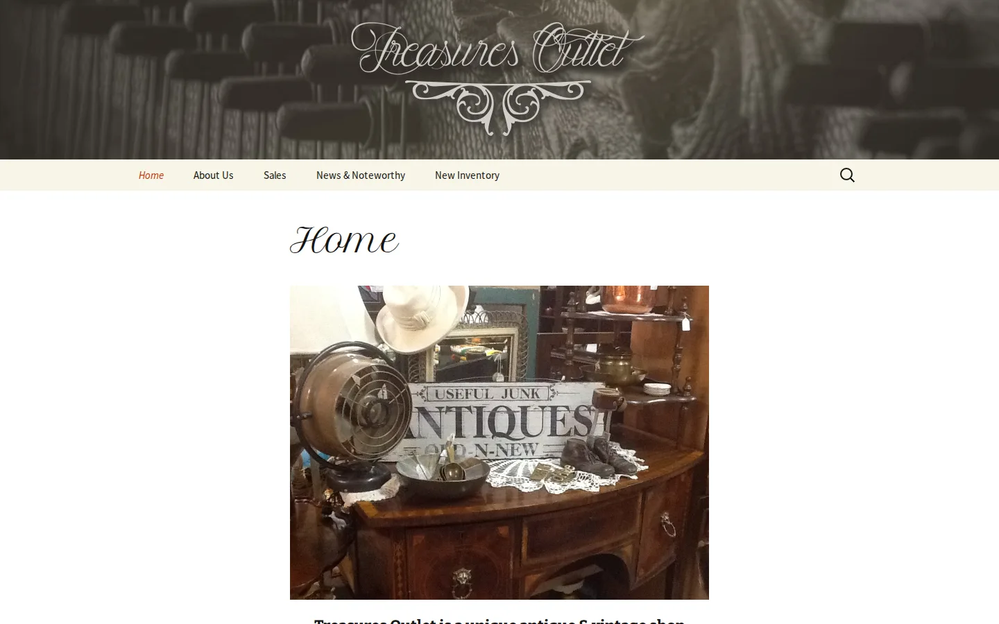 Captured website of Treasures Outlet