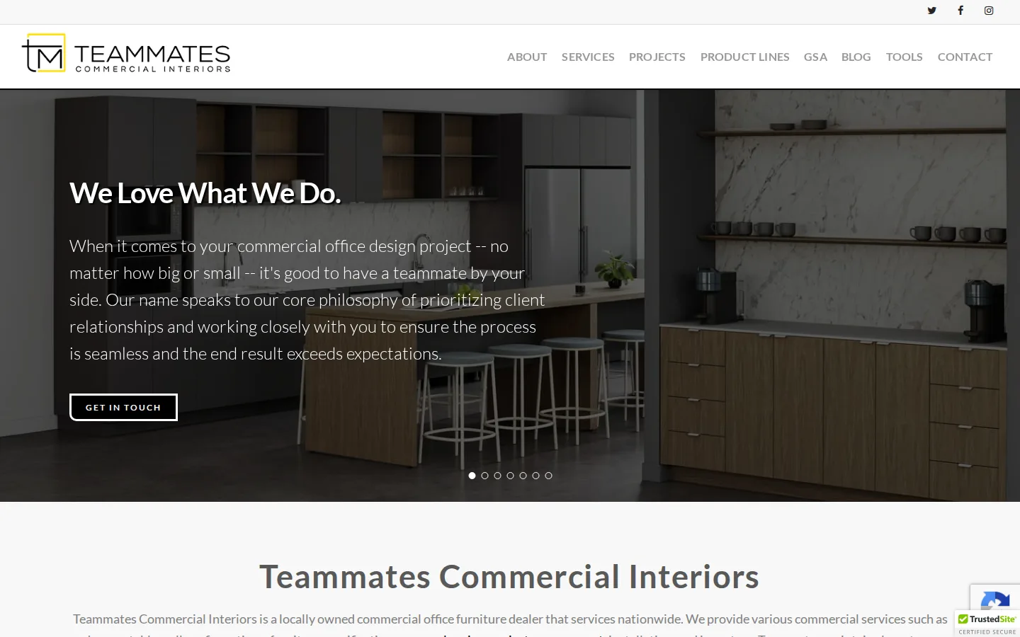 Captured website of Teammates Commercial Interiors