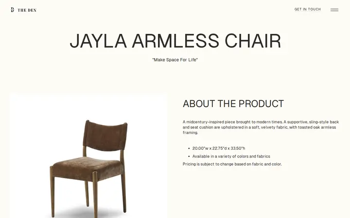 /product/jayla-armless-chair — The Den - Cherry Creek