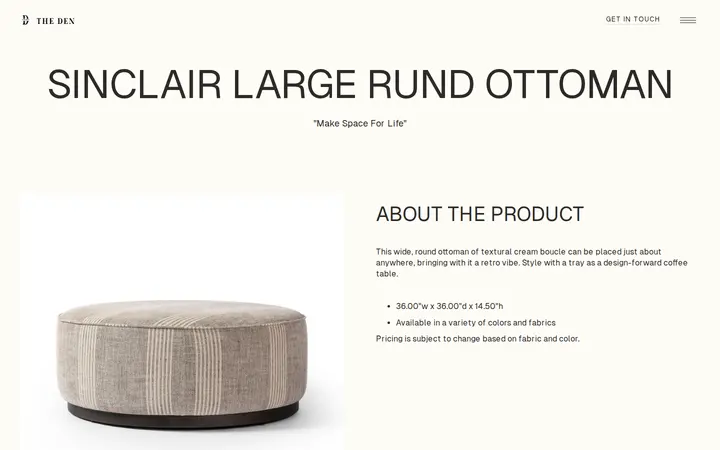 /product/sinclair-large-rund-ottoman — The Den - Cherry Creek