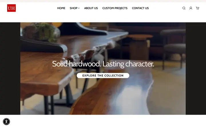 Website of Urban Hardwood Furniture