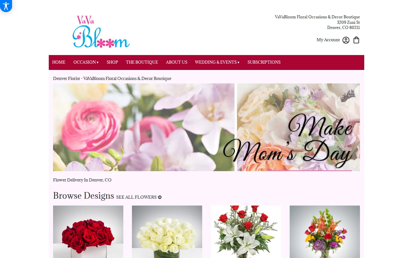 Captured website of VaVaBloom Floral Occasions & Decor Boutique