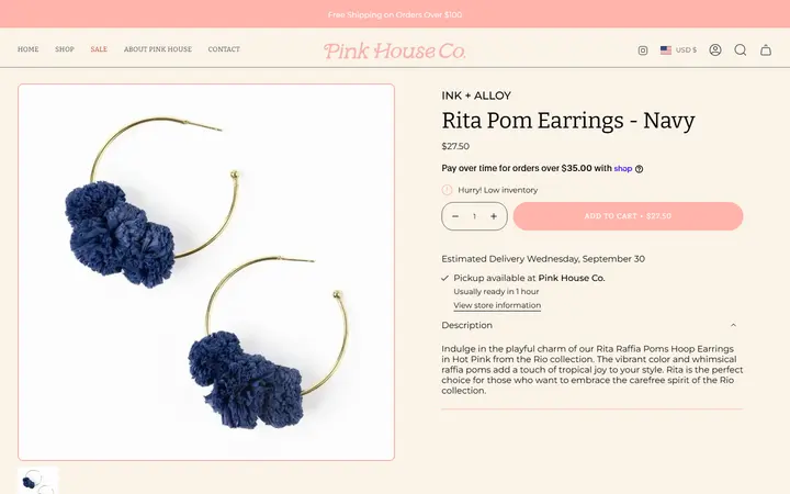 /collections/jewelry/products/rita-pom-earrings-navy — Pink House Co.