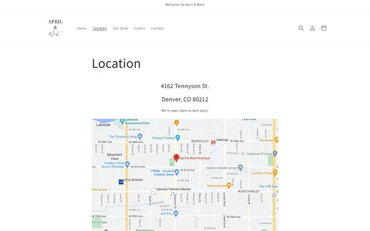 /pages/location — April & West Boutique