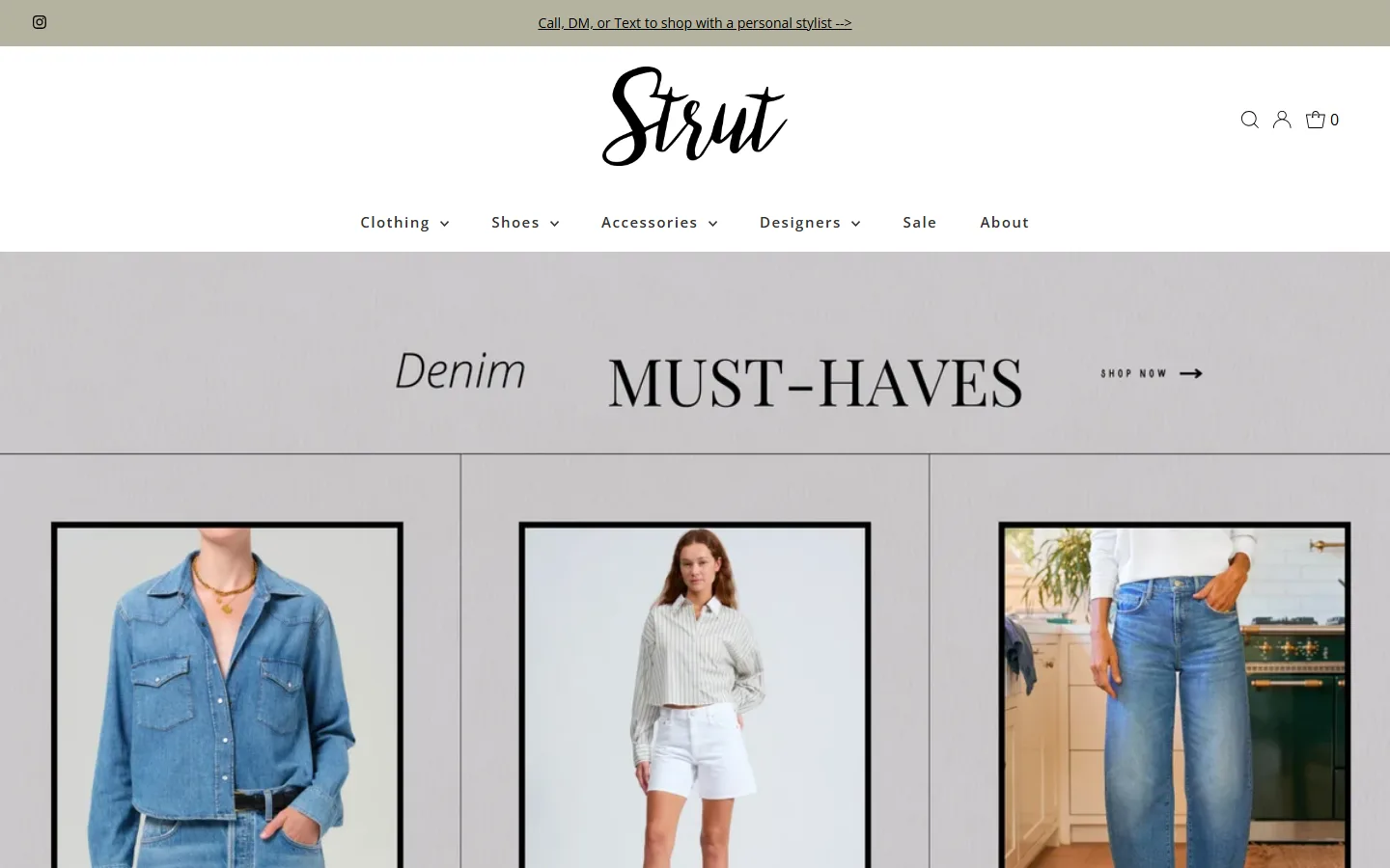 Captured website of Strut Boutique