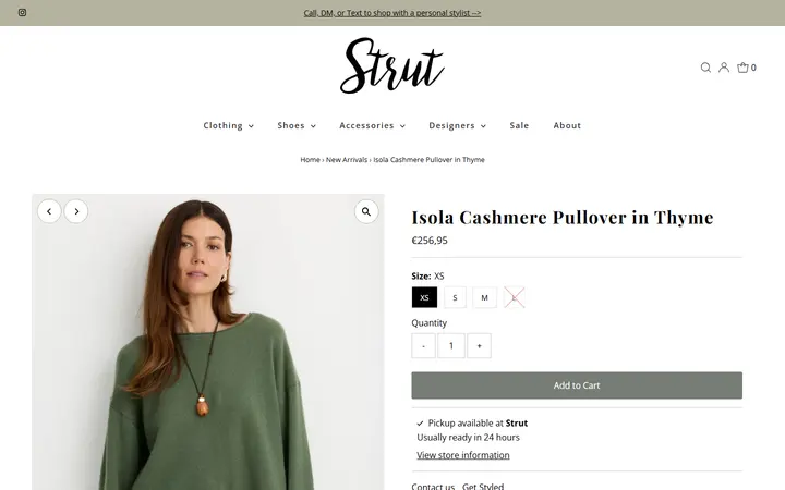 /collections/new-arrivals/products/isola-cashmere-pullover-in-thyme — Strut Boutique