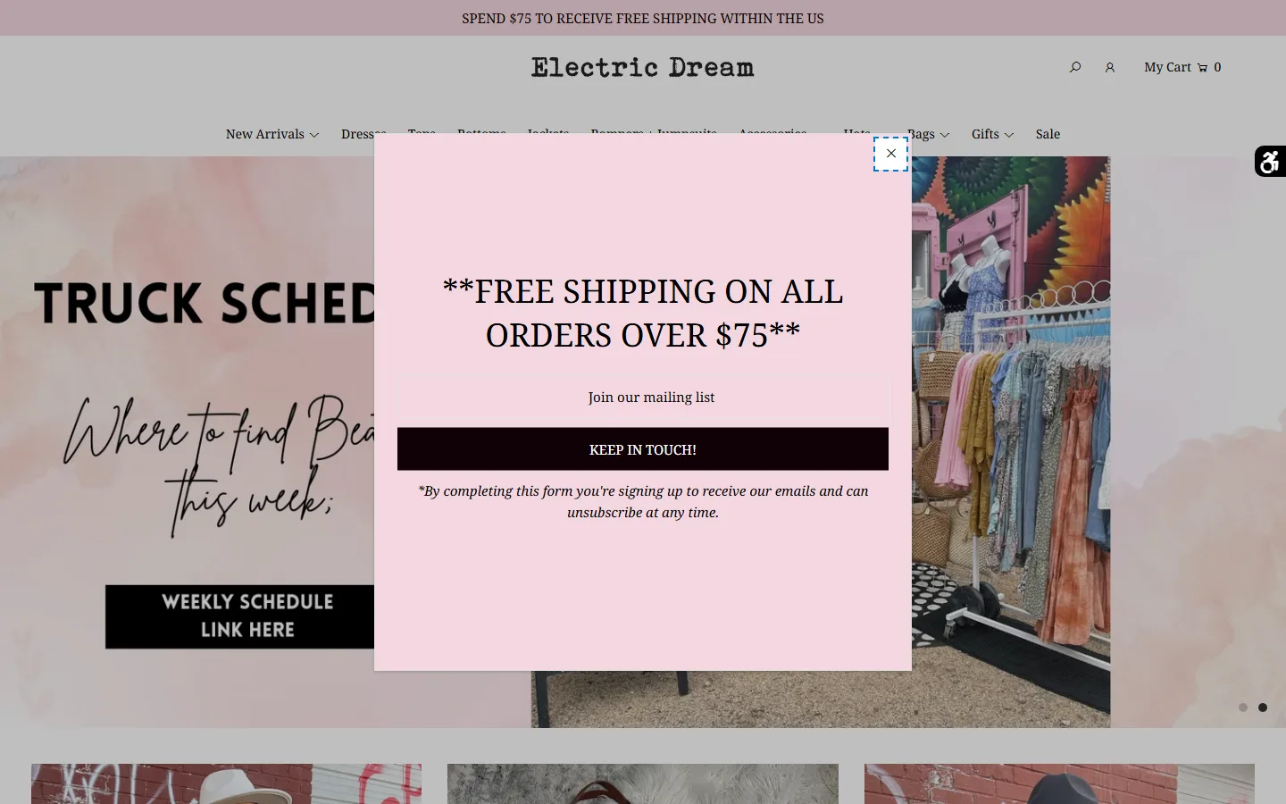 Captured website of Electric Dream Boutique | Women's Clothing | Vintage | Gifts | Dresses | Accessories