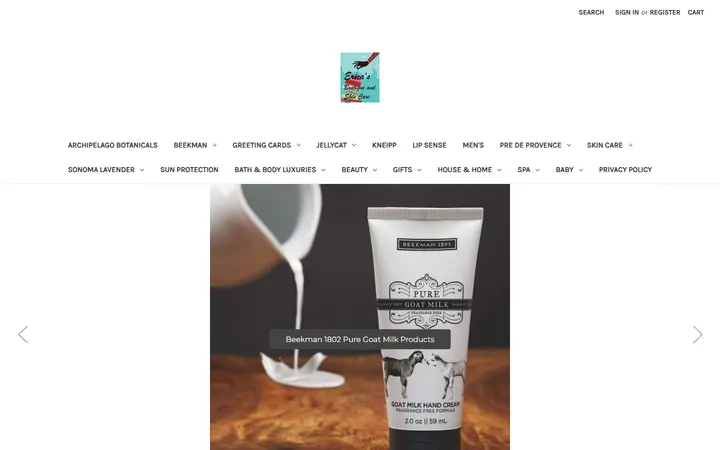 Website of Erica's Boutique and Skin Care