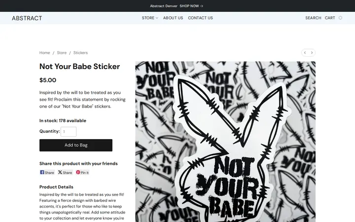 /products/Not-Your-Babe-Sticker-p665528676 — Abstract Denver