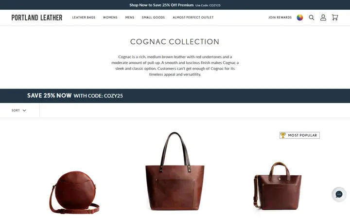 /collections/cognac-collection — Portland Leather Goods, Larimer Square