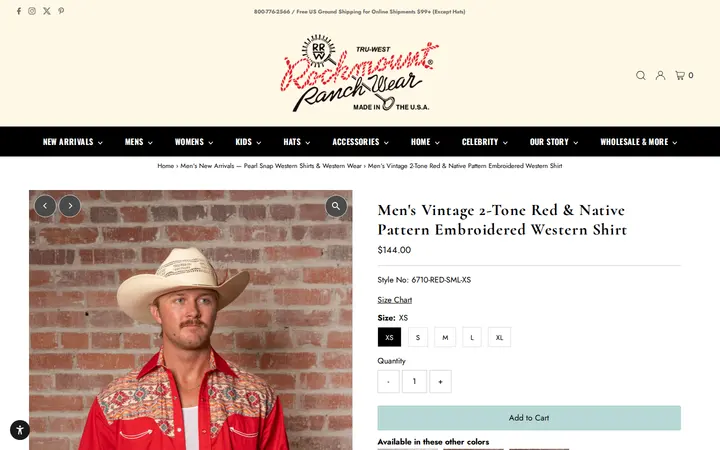 /collections/mens-new-arrivals/products/mens-vintage-2-tone-red-native-pattern-embroidered-western-shirt — Rockmount Ranch Wear Mfg Co