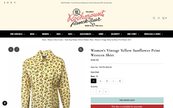 /collections/womens-new-arrivals/products/womens-vintage-yellow-floral-print-western-shirt — Rockmount Ranch Wear Mfg Co