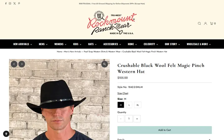 /collections/mens-new-arrivals/products/crushable-black-felt-magic-pinch-western-cowboy-hat-new-version — Rockmount Ranch Wear Mfg Co