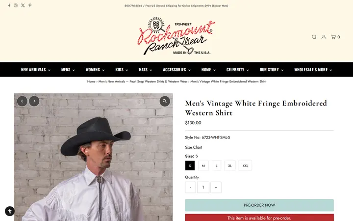 /collections/mens-new-arrivals/products/mens-vintage-white-fringe-embroidered-western-shirt — Rockmount Ranch Wear Mfg Co