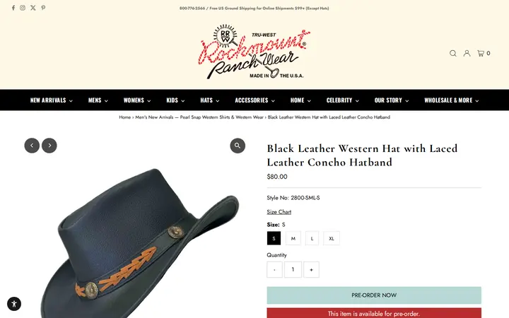 /collections/mens-new-arrivals/products/black-leather-western-cowboy-hat-with-laced-concho-hatband — Rockmount Ranch Wear Mfg Co