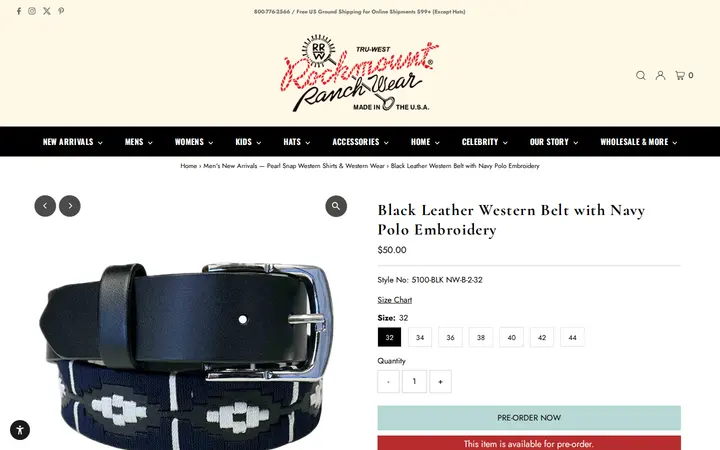 /collections/mens-new-arrivals/products/black-leather-western-belt-with-navy-polo-embroidery — Rockmount Ranch Wear Mfg Co