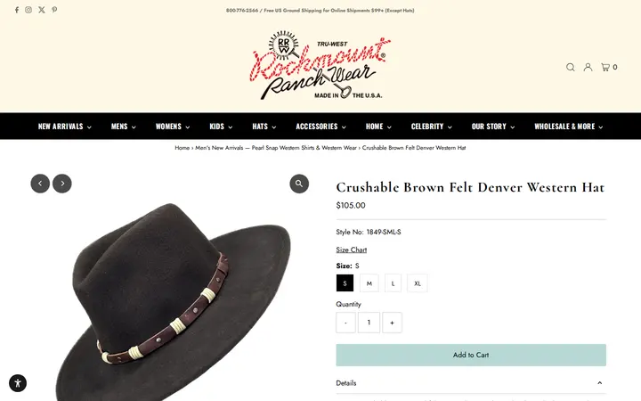 /collections/mens-new-arrivals/products/crushable-brown-felt-denver-cowboy-hat — Rockmount Ranch Wear Mfg Co