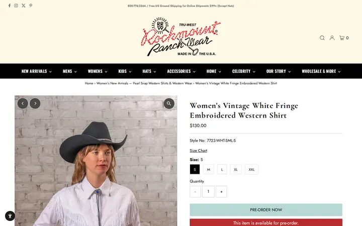 /collections/womens-new-arrivals/products/womens-vintage-white-fringe-embroidered-western-shirt — Rockmount Ranch Wear Mfg Co