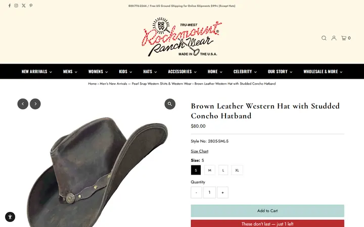 /collections/mens-new-arrivals/products/brown-leather-western-cowboy-hat-with-concho-hatband — Rockmount Ranch Wear Mfg Co