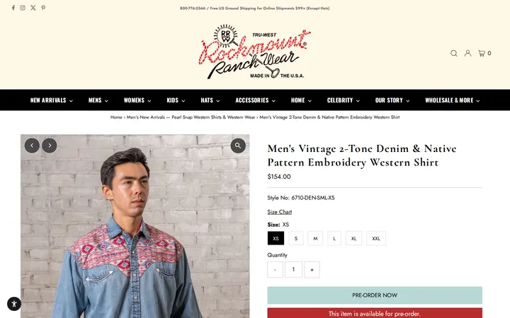 /collections/mens-new-arrivals/products/mens-vintage-2-tone-denim-native-pattern-embroidered-western-shirt — Rockmount Ranch Wear Mfg Co