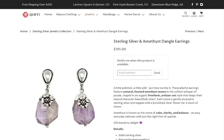 /collections/sterling-silver-jewelry-collection/products/sterling-silver-amethyst-dangle-earrings — QINTI - The Peruvian Shop