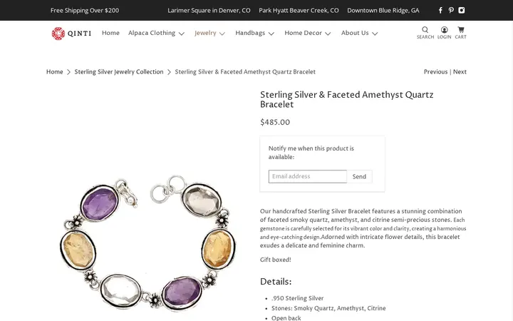 /collections/sterling-silver-jewelry-collection/products/sterling-silver-faceted-amethyst-quartz-bracelet — QINTI - The Peruvian Shop