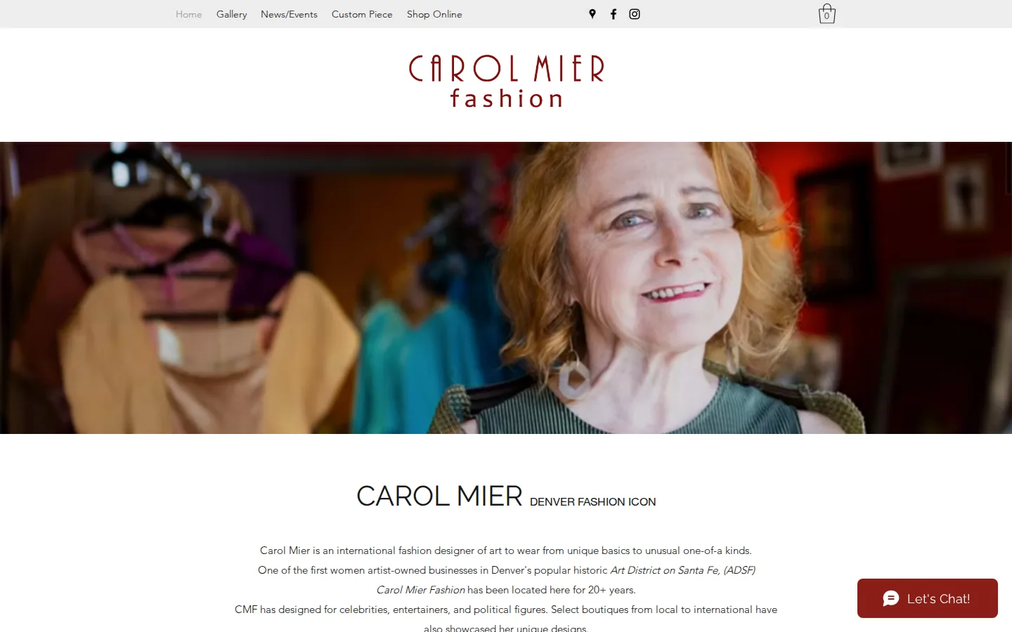 Captured website of Carol Mier Fashion