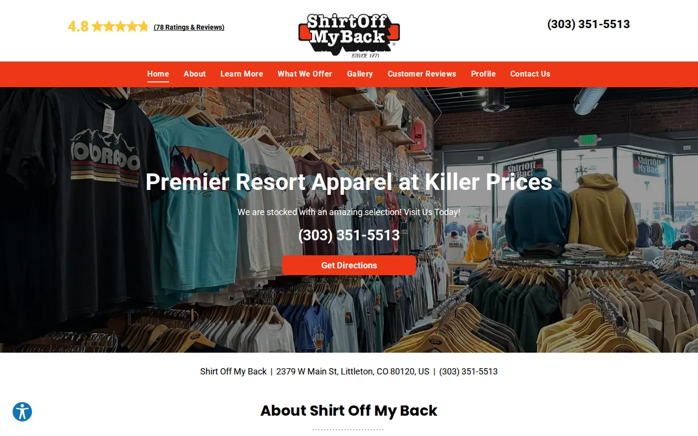 Captured website of Shirt Off My Back