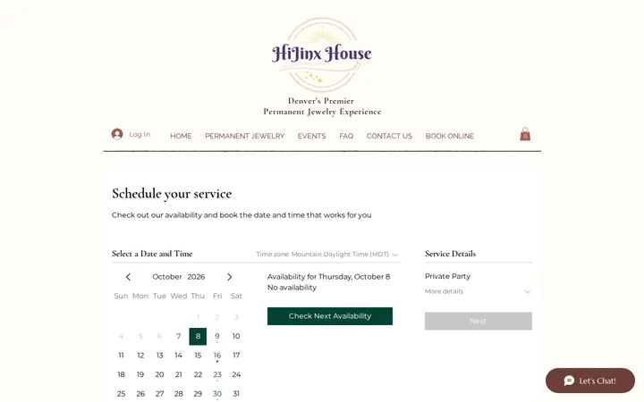 /booking-calendar/private-party — HiJinx House Collective | Denver based mobile Permanent Jewelry