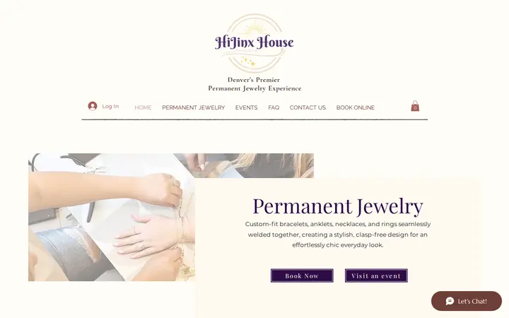 Website of HiJinx House Collective | Denver based mobile Permanent Jewelry