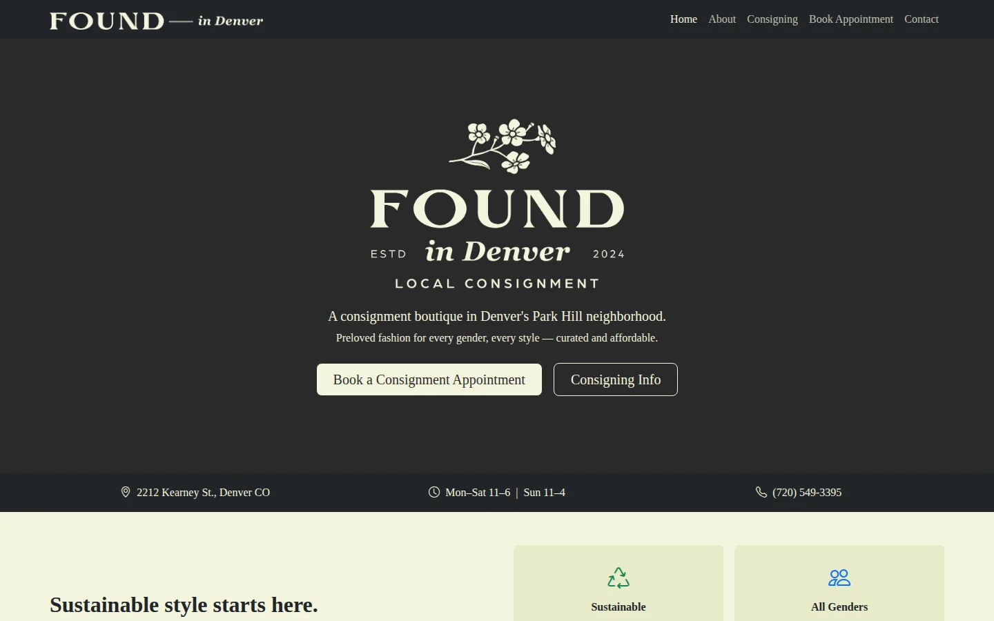 Captured website of Found In Denver