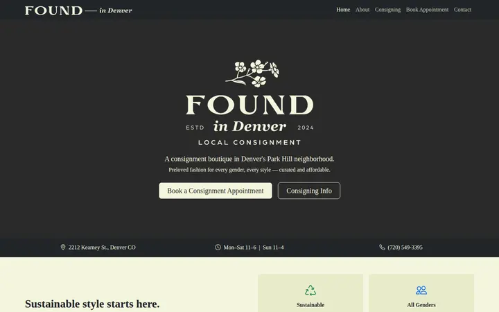 Website of Found In Denver
