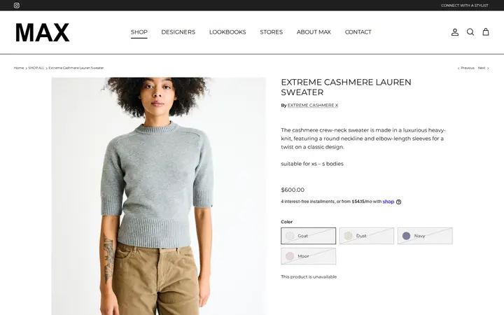 /collections/designer-collections/products/extreme-cashmere-lauren-sweater — MAX Women’s Clothing