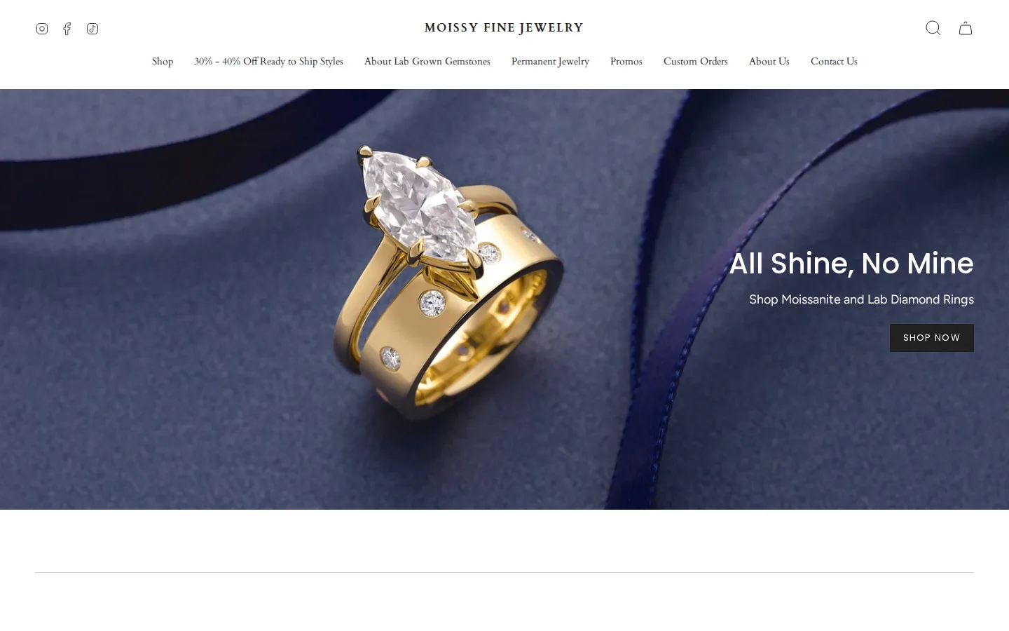 Captured website of Moissy Fine Jewelry Denver ~ Moissanite & Lab-Grown Diamond Experts and Permanent Jewelry Store