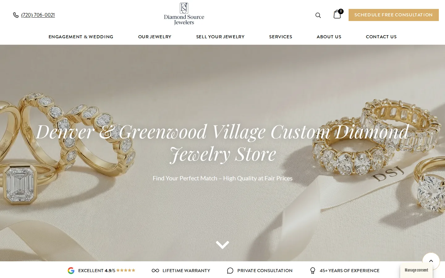 Captured website of Diamond Source Jewelers