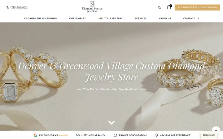 Website of Diamond Source Jewelers