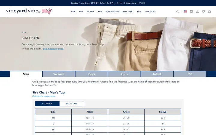 /sizechart — vineyard vines Outlet