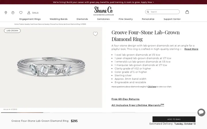 /fashion-jewelry/lab-grown-diamond-jewelry/groove-four-stone-lab-grown-diamond-ring/p/41113010 — Shane Co.