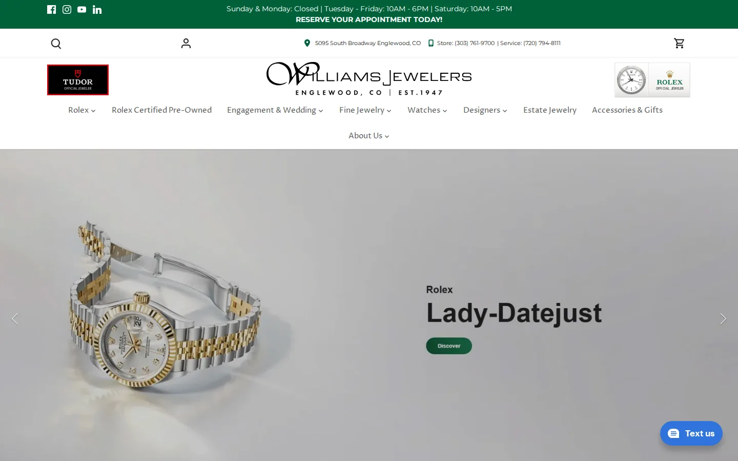 Captured website of Williams Jewelers