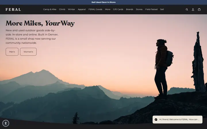 Website of FERAL - New and Used Outdoor Goods