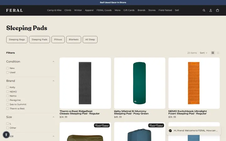 /collections/sleeping-pads — FERAL - New and Used Outdoor Goods
