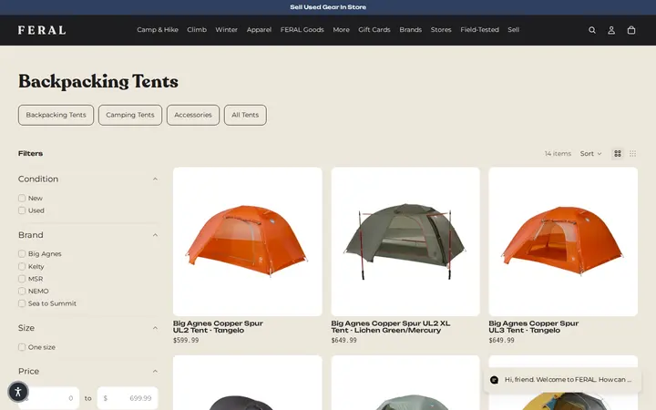 /collections/backpacking-tents — FERAL - New and Used Outdoor Goods