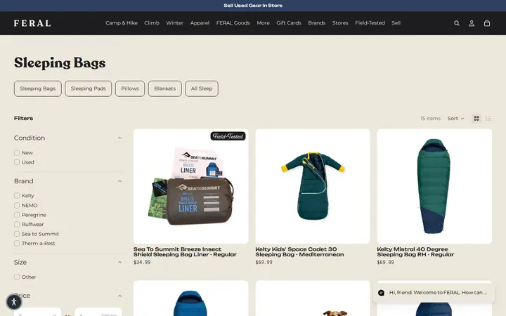 /collections/sleeping-bags — FERAL - New and Used Outdoor Goods