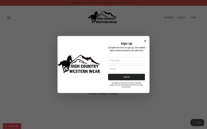 Website of High Country Western Wear
