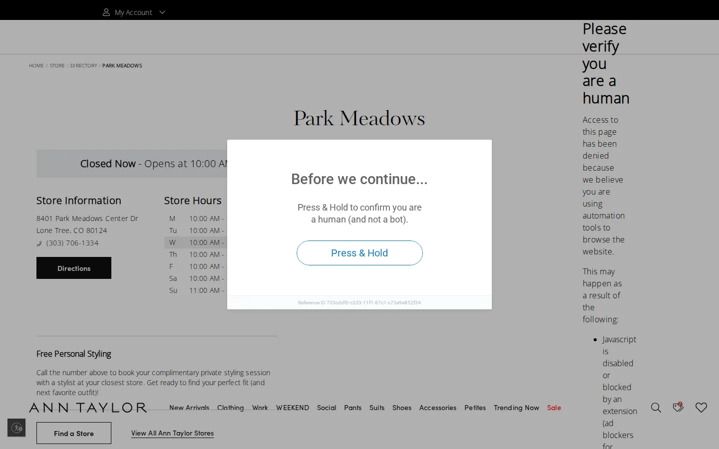Captured website of Ann Taylor