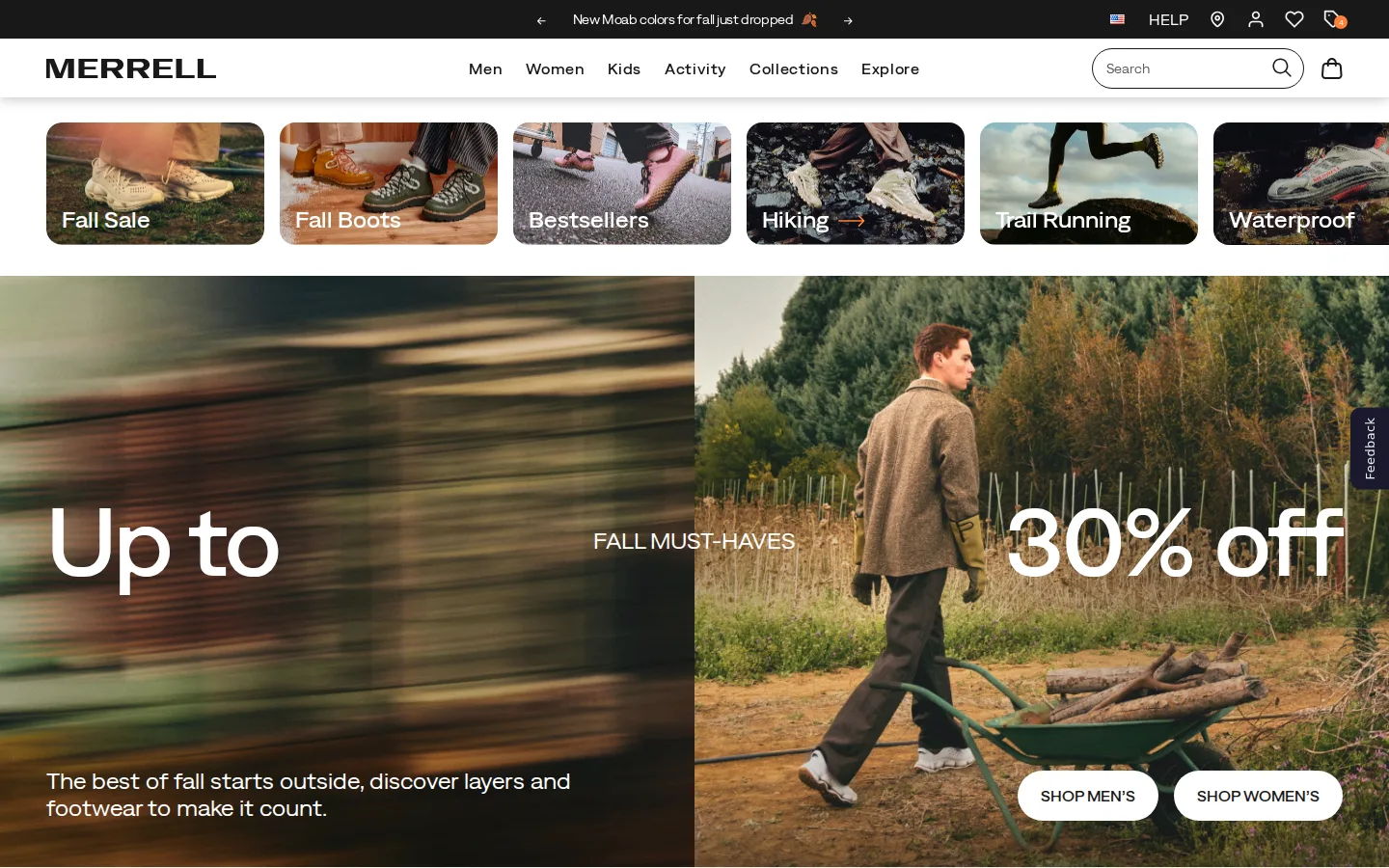 Captured website of Merrell