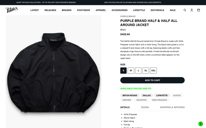 /collections/latest-apparel/products/purple-brand-half-half-all-around-jacket-black — Sneaker Politics