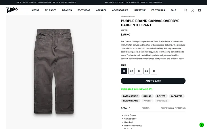 /collections/latest-apparel/products/purple-brand-canvas-overdye-carpenter-pant-brown — Sneaker Politics