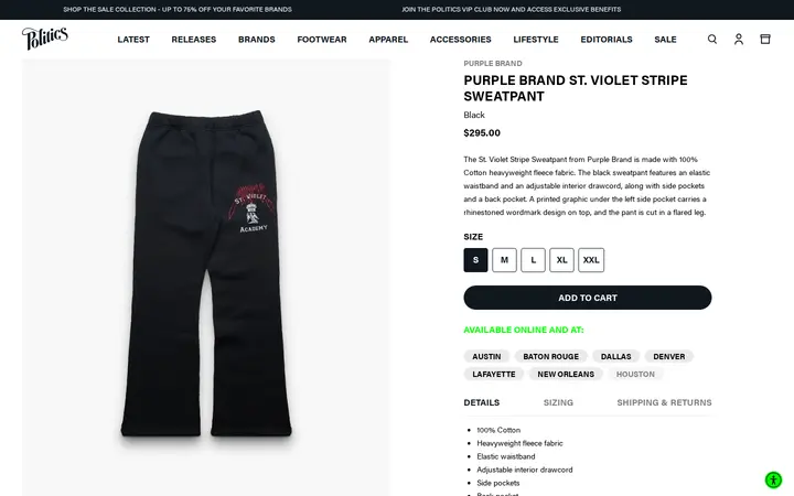 /collections/latest-apparel/products/purple-brand-st-violet-stripe-sweatpant-black — Sneaker Politics